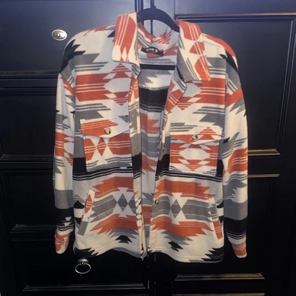 Lg Blue BWomen's Patterned Jacket - Orange, Black, White - Picture 1 of 6